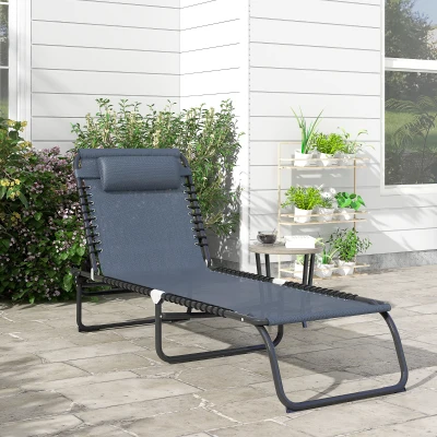 Outsunny Folding Chaise Lounge Chair, 4-Position, Gray