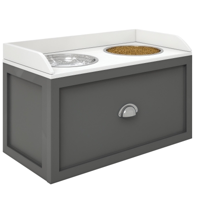 PawHut Pet Feeding Station Pet Dish Bowl Set with Storage, 2 Elevated Dog Bowls for Large Sized Dogs, Gray