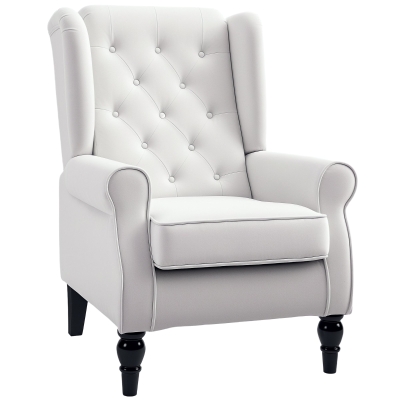 HOMCOM Mid-Century Modern Wingback Accent Chair, Tufted Fabric, Cream