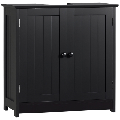 HOMCOM Black Under Sink Bathroom Cabinet with 2 Doors and Shelf