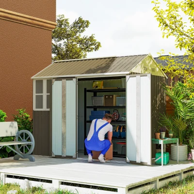 Outsunny 8' x 6' Metal Garden Shed, Lockable Tool Storage, Gray