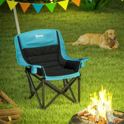 Outsunny Portable Padded Folding Camping Chair with Cup Holders, Black