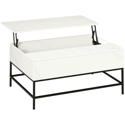 HOMCOM Modern Lift Top Coffee Table with Storage, Metal Legs, White