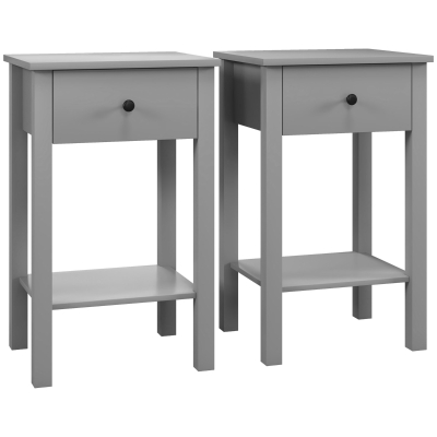 HOMCOM End Tables Set of 2, Side Tables with Drawer and Bottom Shelf, 2-tier Nightstand for Bedroom, Living Room, Grey