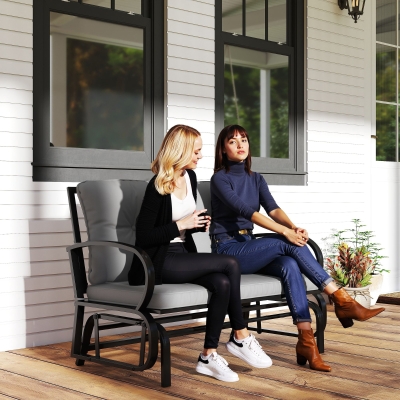 Outsunny 2-Person Outdoor Glider Chair, Patio Double Rocking Loveseat with Steel Frame and Cushions for Backyard, Garden and Porch, Grey
