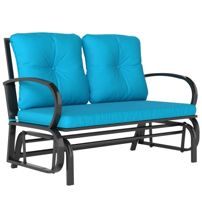 Outsunny 2-Person Outdoor Glider Chair, Patio Double Rocking Loveseat with Steel Frame and Cushions for Backyard, Garden and Porch, Blue