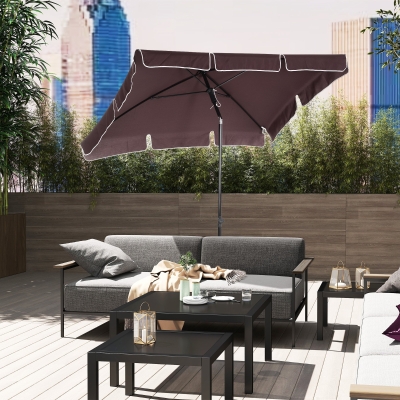 Outsunny 6.5x4ft Rectangle Patio Umbrella Aluminum Tilt Adjustable Garden Parasol Sun Shade Outdoor Canopy Coffee