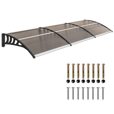 Outsunny Awning Door Canopy, 119.3" x 37.8" Polycarbonate Front Door Outdoor Patio Cover for UV Protection, Brown
