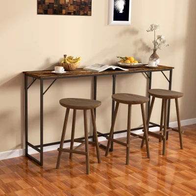 HOMCOM 70" Bar Table with Charging Station, Rustic Brown Steel Frame