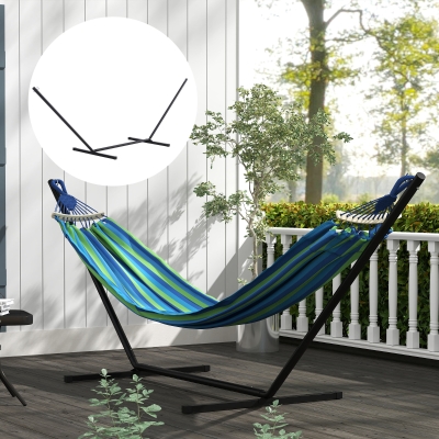 Outsunny 11.8'L Hammock Stand Extra Long Heavy Duty Straight Pole Day Bed Swing Metal Frame Simple Set Up Garden Outdoor Camping Picnic Use Black
