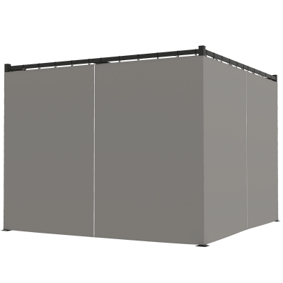 Outsunny 10' x 10' Retractable Pergola, Garden Gazebo Shelter with Curtains, for Grill, Patio, Deck, Light Grey