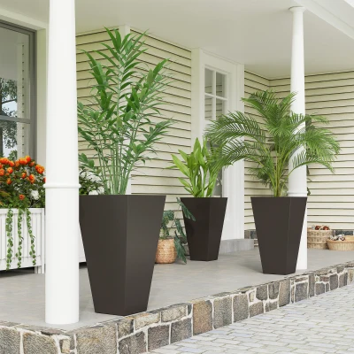 Outsunny Set of 3 Tall Plastic Planters, Anti-Crack, Brown