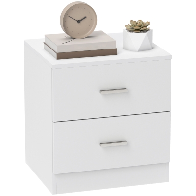HOMCOM Bedside Table with 2 Drawers, Modern Nightstand for Bedroom, White