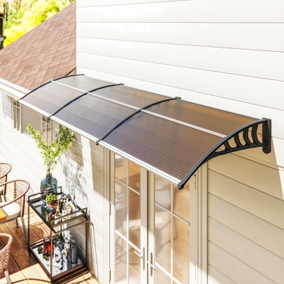 Outsunny Awning Door Canopy, 119.3" x 37.8" Polycarbonate Front Door Outdoor Patio Cover for UV Protection, Brown