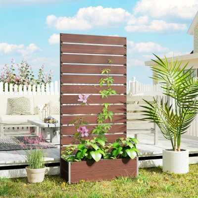 Raised Garden Bed with Trellis 35.75" L x 15" W x 70.75" H Light Brown