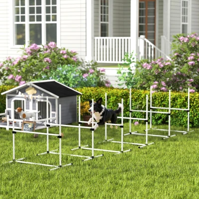 PawHut 6-Piece Dog Agility Set with Adjustable Jump Bars, White