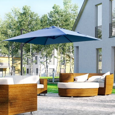 Outsunny 10x10ft Cantilever Umbrella Rotatable Square Top Market Parasol with 4 Adjustable Angle for Backyard Patio Outdoor Area, Blue