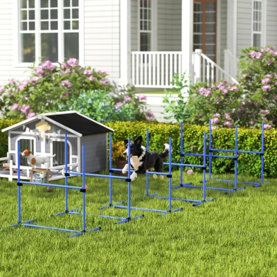 PawHut 6 Piece Dog Agility Set, Adjustable Jump Bars, Blue