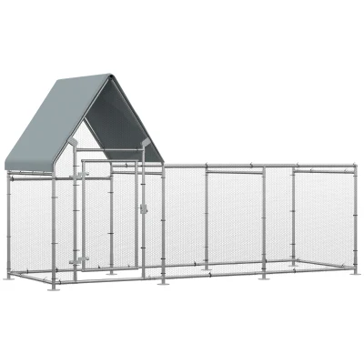 PawHut Walk In Chicken Run, Large Galvanized Chicken Coop, Hen Poultry House Cage, Rabbit Hutch Metal Enclosure with Water-Resist Cover for Outdoor Backyard Farm, 119" x 42" x 68"