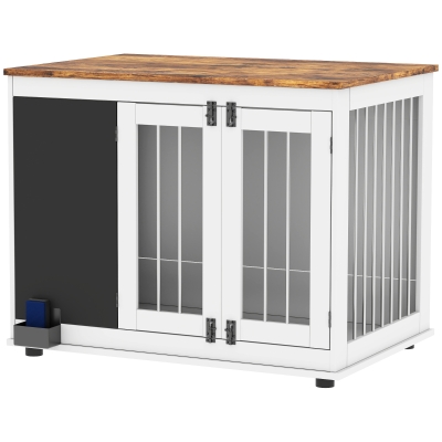 PawHut 39" Dog Crate Furniture Side End Table for Large Dogs w/ Blackboard, Three Doors, White