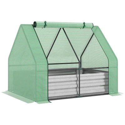 Outsunny Steel Outdoor Raised Garden Bed with Greenhouse,Cover, Roll Up Door, Dual Use, 50"x37.4"x36.2", Green