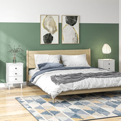 HOMCOM Set of Two Three-Drawer Modern Bedside Tables for Bedroom, White
