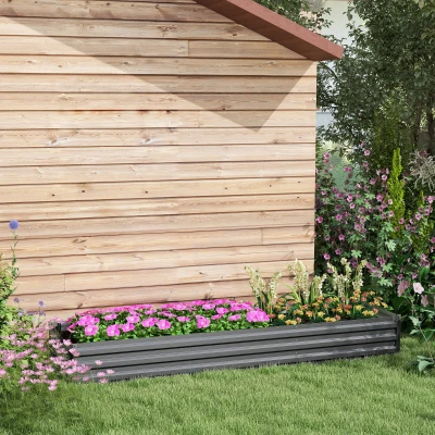 Outsunny 8x2x1ft Galvanized Raised Garden Bed Kit, Dark Gray