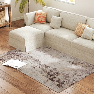 HOMCOM 4x6 Modern Abstract Area Rug, Non-Slip Carpet, Mixed-Brown