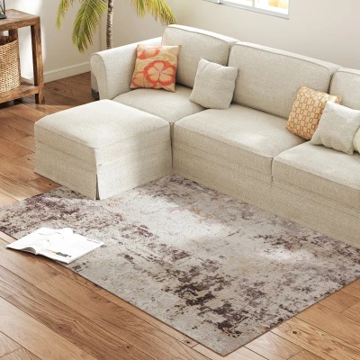 HOMCOM 4x6 Modern Abstract Area Rug, Non-Slip Carpet, Mixed-Brown