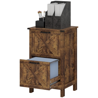 HOMCOM Vertical Filing Cabinet with 2 Drawers, Rustic Farmhouse Office Storage Cabinet for A4, Letter Size, Rustic Brown