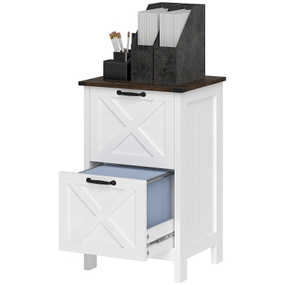 HOMCOM Vertical Filing Cabinet with 2 Drawers, Rustic Farmhouse Office Storage Cabinet for A4, Letter Size, Distressed White