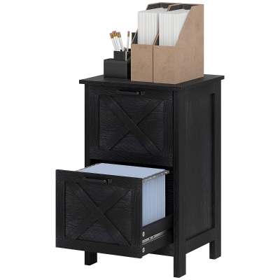 HOMCOM Vertical Filing Cabinet with 2 Drawers, Rustic Farmhouse Office Storage Cabinet for A4, Letter Size, Distressed Black
