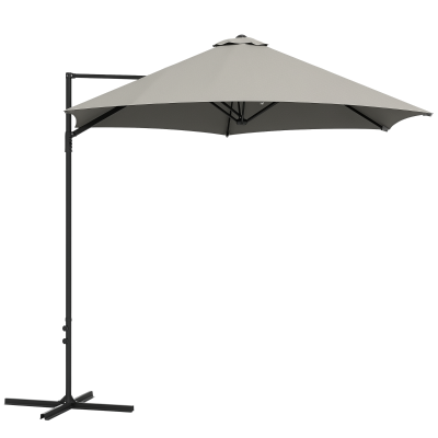 Outsunny 8.5FT Outdoor Cantilever Roma Parasol with 360° Rotation and Cross Base, Offset Patio Umbrella for Garden, Light Grey