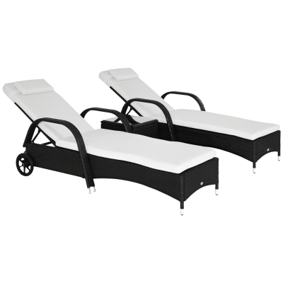 Outsunny Wicker Outdoor Chaise Lounge Set of 2, Adjustable Backrest