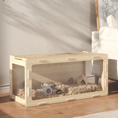 PawHut Hamster Cage with Acrylic Panels & Openable Roof, Oak