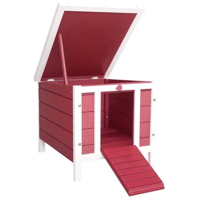 PawHut Small Wooden Rabbit Hutch, Waterproof Roof, Red