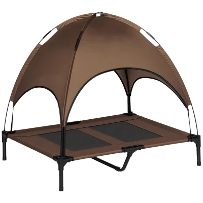 PawHut Elevated Dog Bed with Canopy, Portable Raised Dog Cot for L Sized Dogs, Indoor & Outdoor, 36" x 30" x 35", Coffee