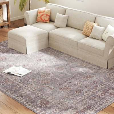 HOMCOM 8x10 Machine Washable Flower Print Area Rug, Mixed-Brown