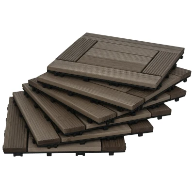 Outsunny 27 Pcs Wooden Interlocking Deck Tiles, 12" x 12" Non-slip Flooring Tiles for Indoor Outdoor Patio Balcony, Grey