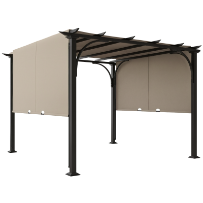 Outsunny 10' x 10' Outdoor Pergola Patio Gazebo Canopy Sun Shelter, Steel Frame, Beige