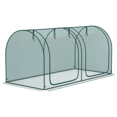 Outsunny 8' x 4' Crop Cage, Plant Protection Tent, with Two Zippered Doors and 4 Ground Stakes, for Garden, Yard, Lawn, Dark Green