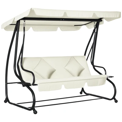 Outsunny 3 Seater Patio Swing Chair Convertible Cushioned Bed Outdoor Porch with Canopy and Pillow