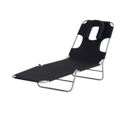 Outsunny Outdoor Lounge Chair, Adjustable Folding Chaise Lounge with Face Cavity, Tanning Chair Sun Lounger Bed Recliner, Black