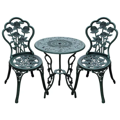 Outsunny 3 Pieces Patio Bistro Table and Chairs Antique Green