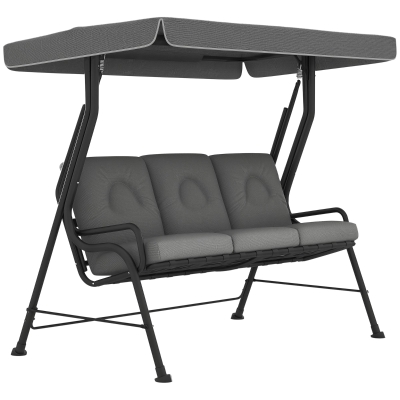 Outsunny 3-Seat Outdoor Swing Chair, Adjustable Canopy, Gray