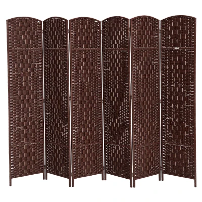 HOMCOM 6ft Folding Room Divider, 6 Panel Wall Partition with Wooden Frame for Bedroom, Home Office, Brown