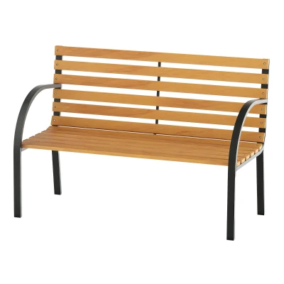 Outsunny 48"L Garden Bench Outdoor Patio 2-Person Wooden Seat Chair Park Loveseat  Yard Furniture w/ Steel Frame