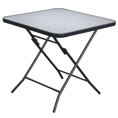 Outsunny 30" Square Outdoor Dining Table, Foldable Patio Table with Umbrella Hole, Water-Grain Glass Top Coffee Table for Balcony, Poolside, Black