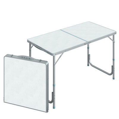 Outsunny 4ft Camping Table Foldable Picnic Garden BBQ Desk Indoor & Outdoor Folding Table with 2 Level Height Adjustable, Aluminum Frame and Carrying Handle, Silver