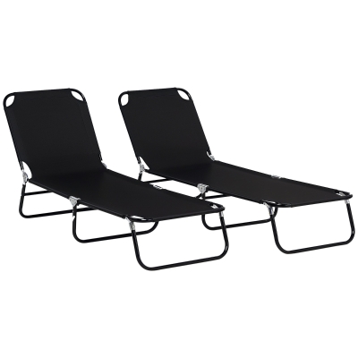 Outsunny 2-Piece Folding Chaise Lounge Chairs, Black Steel Frame
